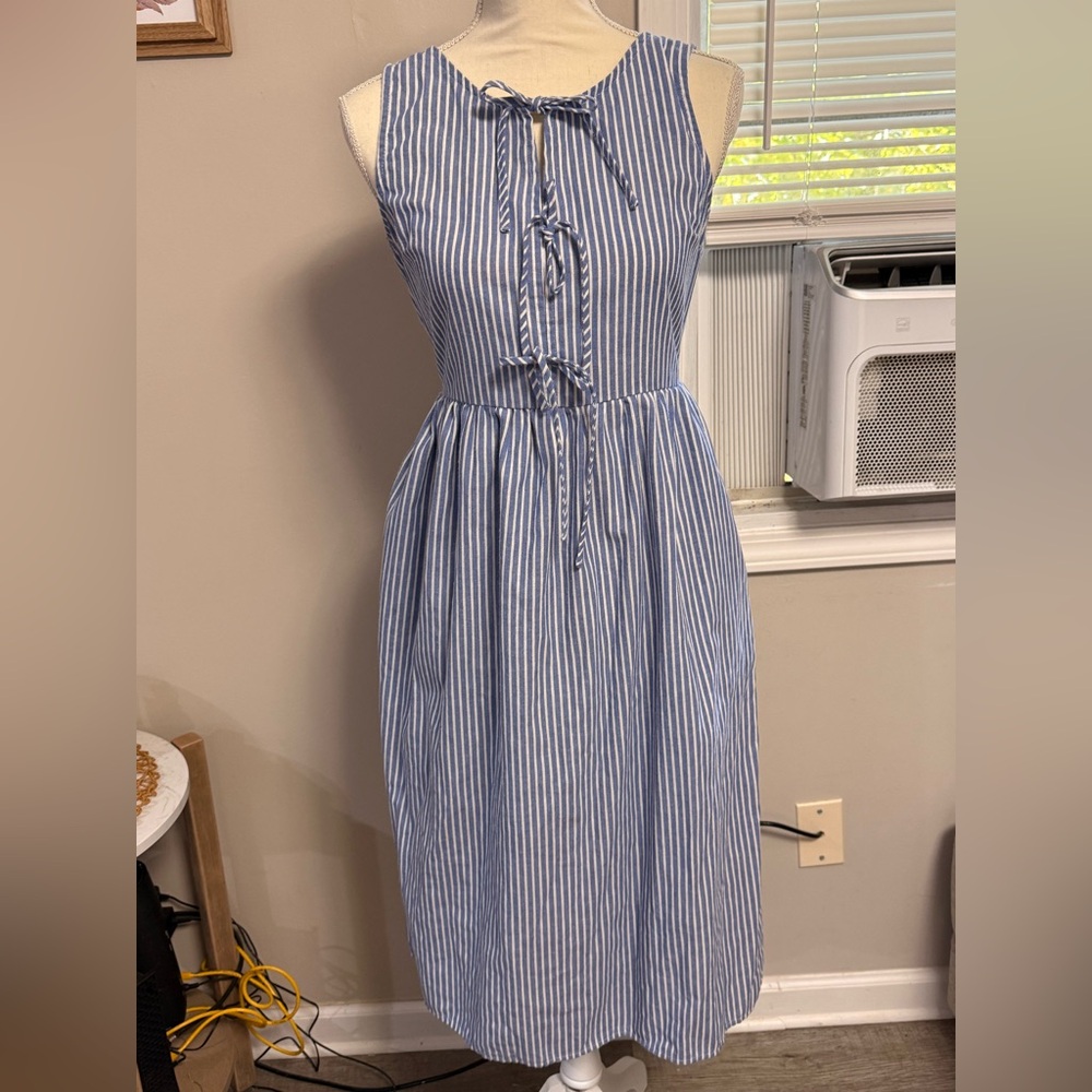 Blue and White Striped Halter Dress